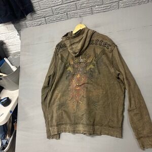 Brad Butter Mens XL Full Zip Hoodie Brown Graphic Sword Crown Distressed Y2K MMA